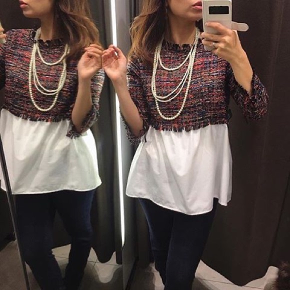 ZARA Tweed & Poplin Top ♥️ - Picture 8 of 16